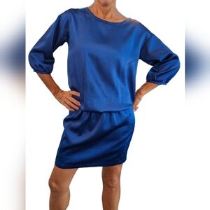 Vintage The Limited Y2K Blue Satin Glam Elastic Waist Party Mini Dress Size XS